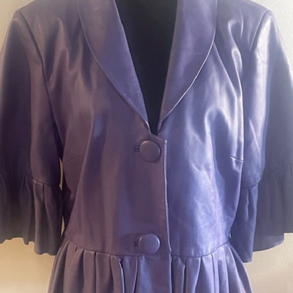 Vintage Purple Leather Jacket With Ruffle Details